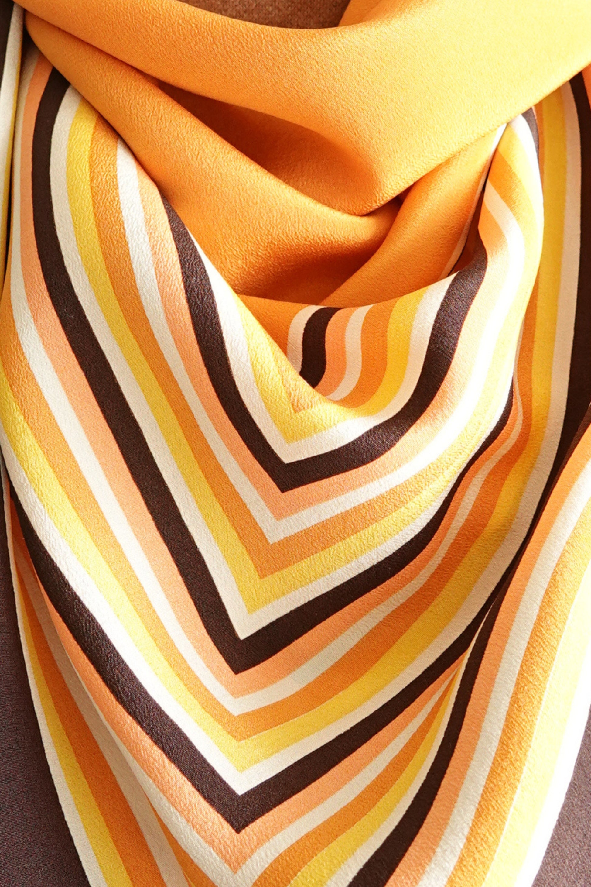 1970s YSL Yves Saint Laurent silk scarf: label detail showing Yves Saint Laurent Made in France woven label and care instructions on the reverse