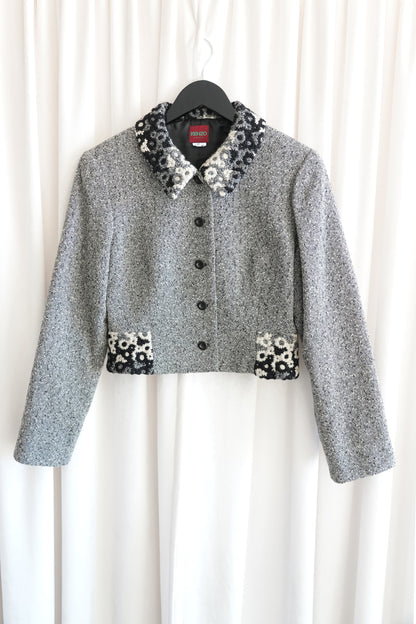Kenzo Paris gray tweed cropped blazer, lining detail — Disco Palma