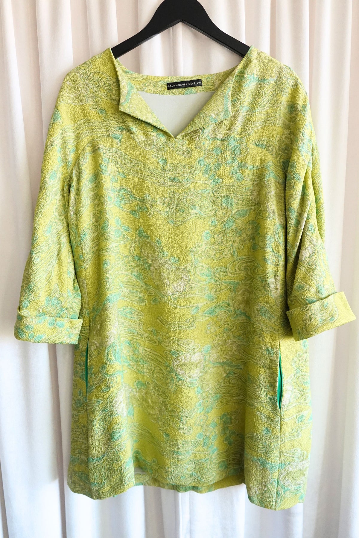 Balenciaga Edition by Nicolas Ghesquière Chartreuse Cloqué Brocade Tunic Dress with Scarf