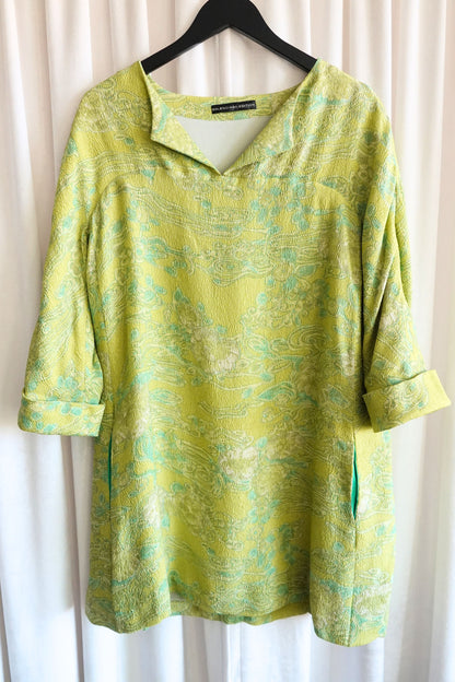 Balenciaga Edition by Nicolas Ghesquière Chartreuse Cloqué Brocade Tunic Dress with Scarf