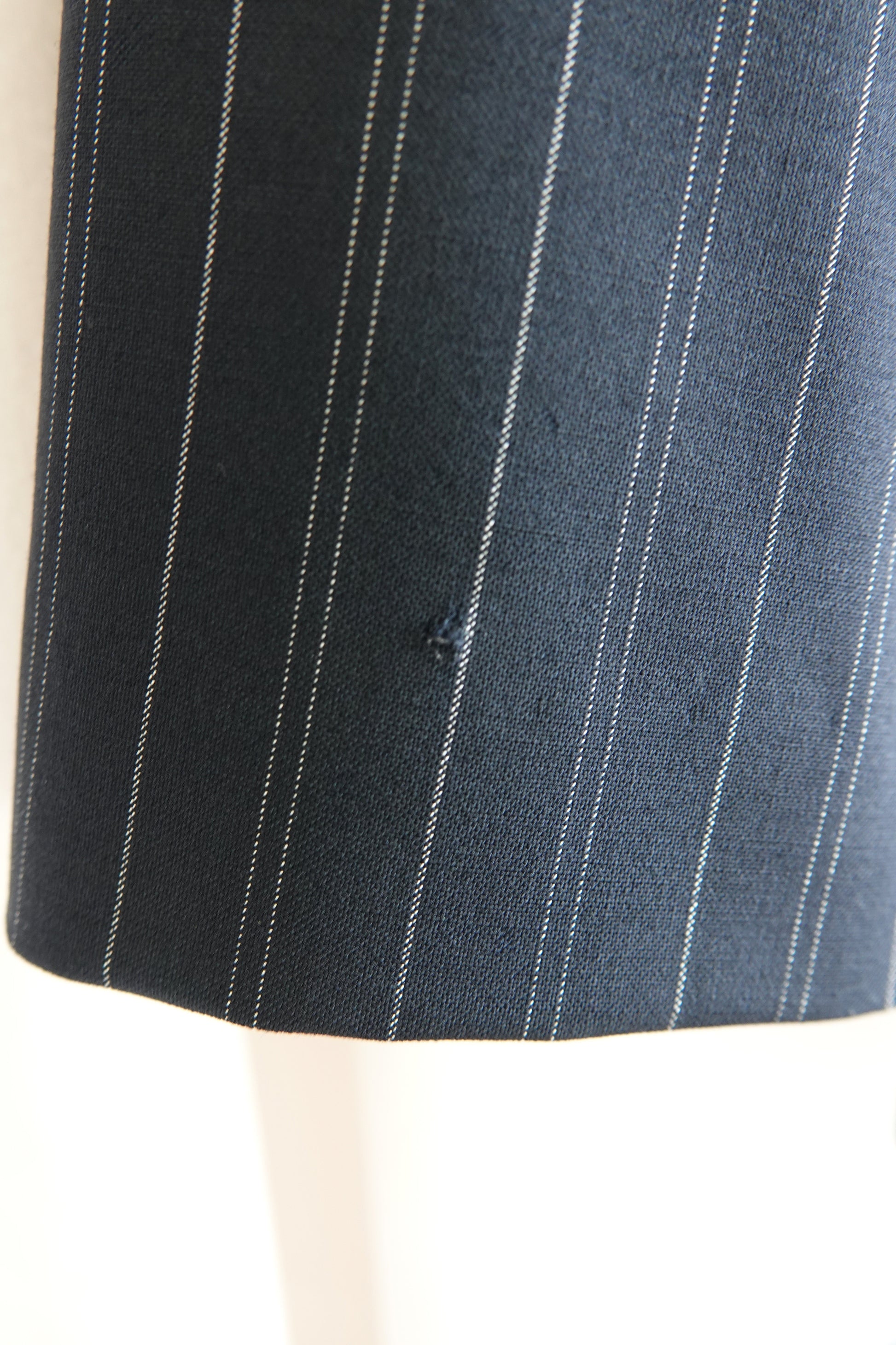 Vintage Armani Collezioni navy pinstripe jacket, lining detail — Disco Palma