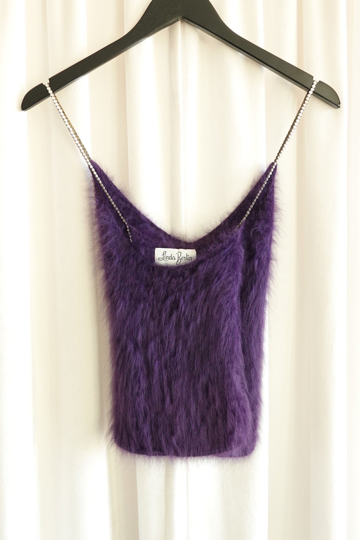 Vintage Late 1980s Purple Angora Rhinestone Cross-Back Cami