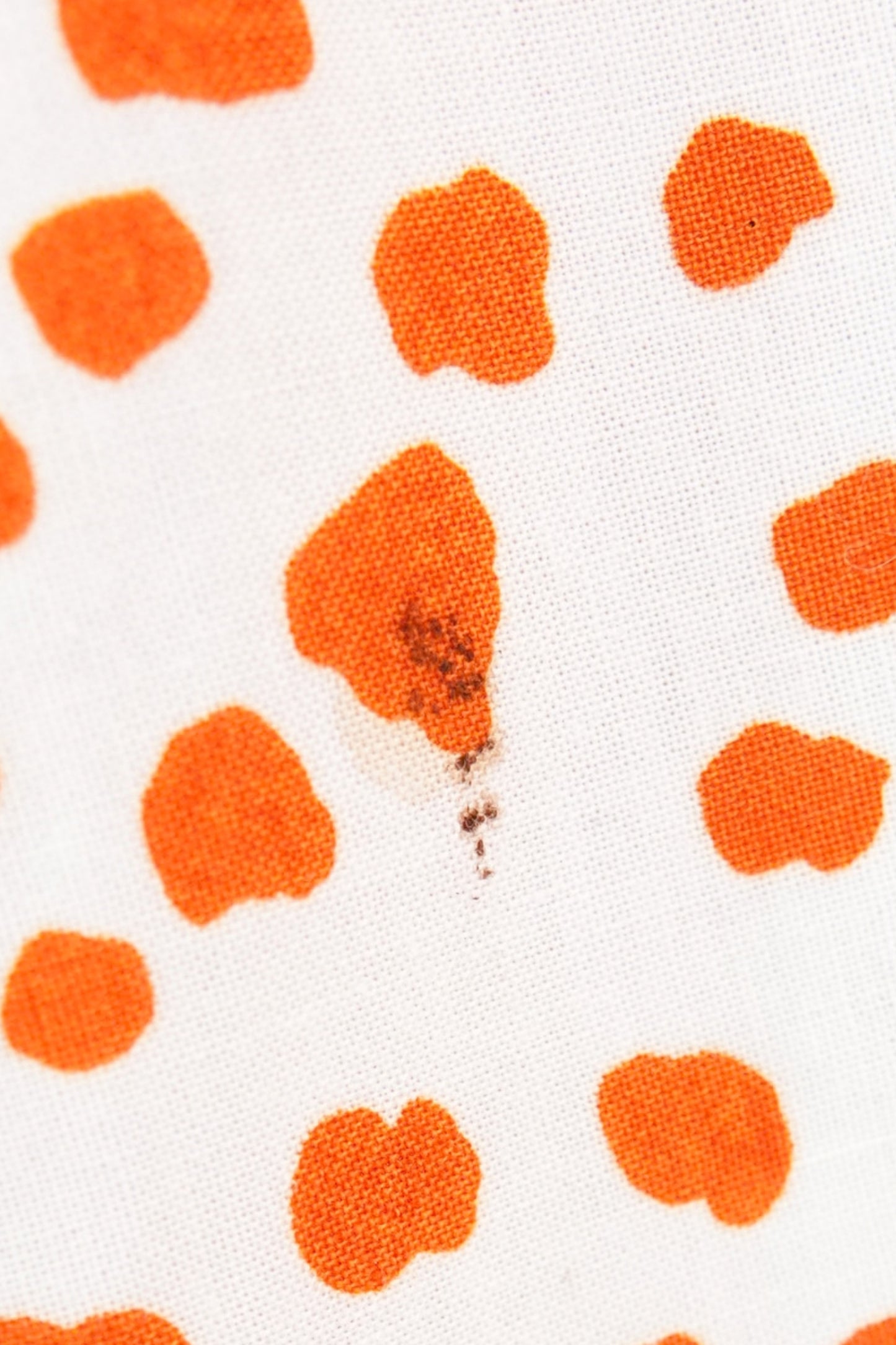 Marimekko 1978 maxi dress, condition detail — small hole with staining on lower skirt — Disco Palma