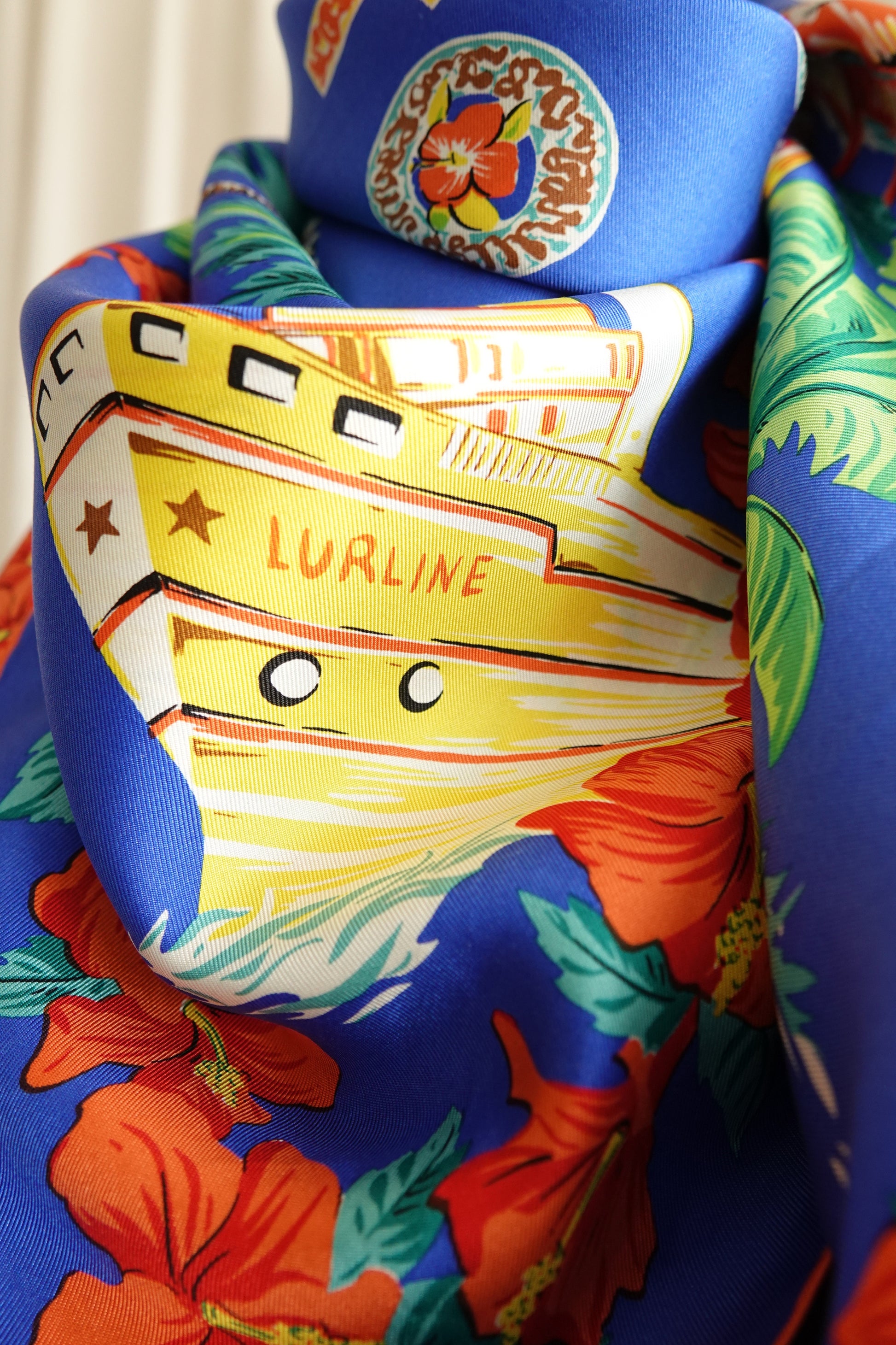 “Welcome to Hawaii” Hula Post Card Novelty Print Silk Scarf, Circa 1990s