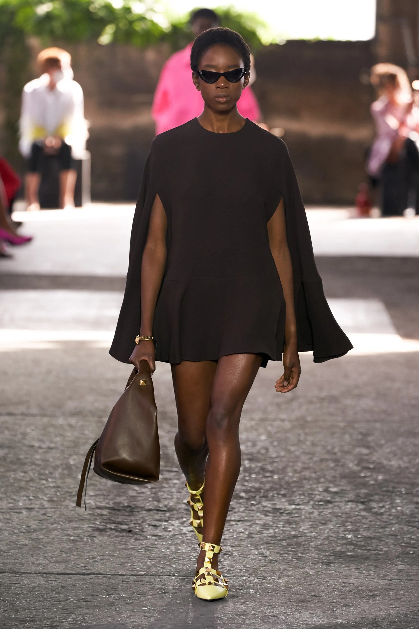 Valentino SS21 Brown Cape Mini Dress