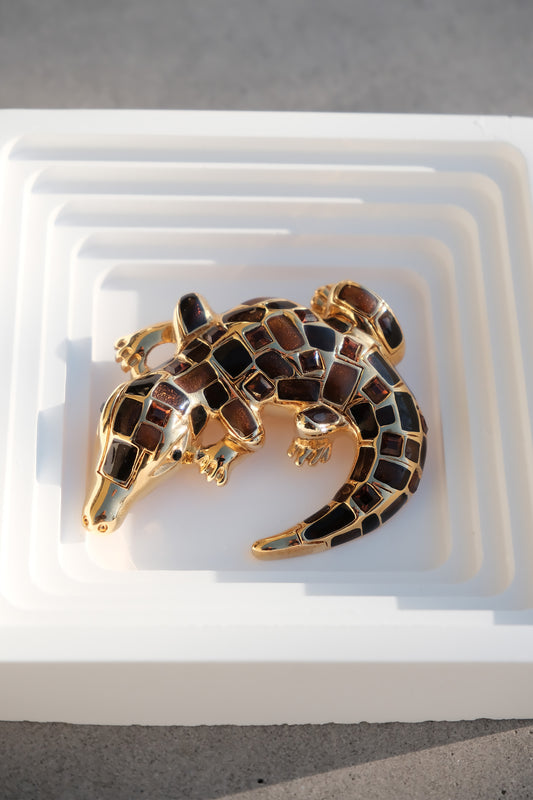 Vintage St. John Alligator Mosaic Stone Brooch