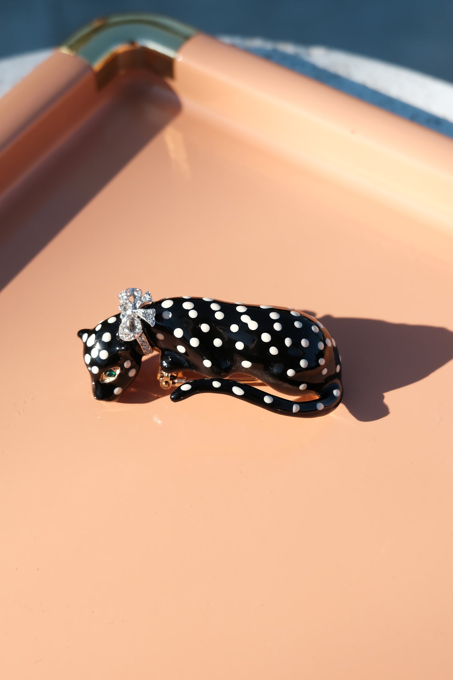 Vintage Kenneth Jay Lane Enamel Panther Fur Clip