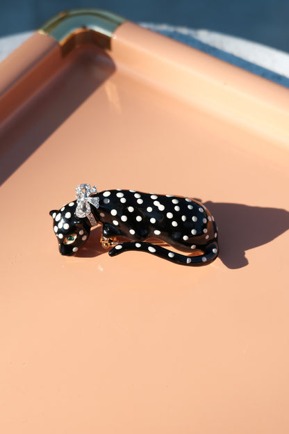 Vintage Kenneth Jay Lane Enamel Panther Fur Clip