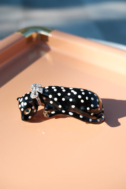 Vintage Kenneth Jay Lane Enamel Panther Fur Clip