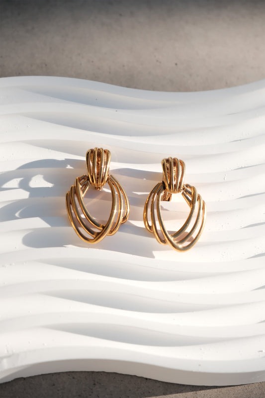 Vintage Monet Gold-Tone Sculptural Geometric Clip-On Earrings