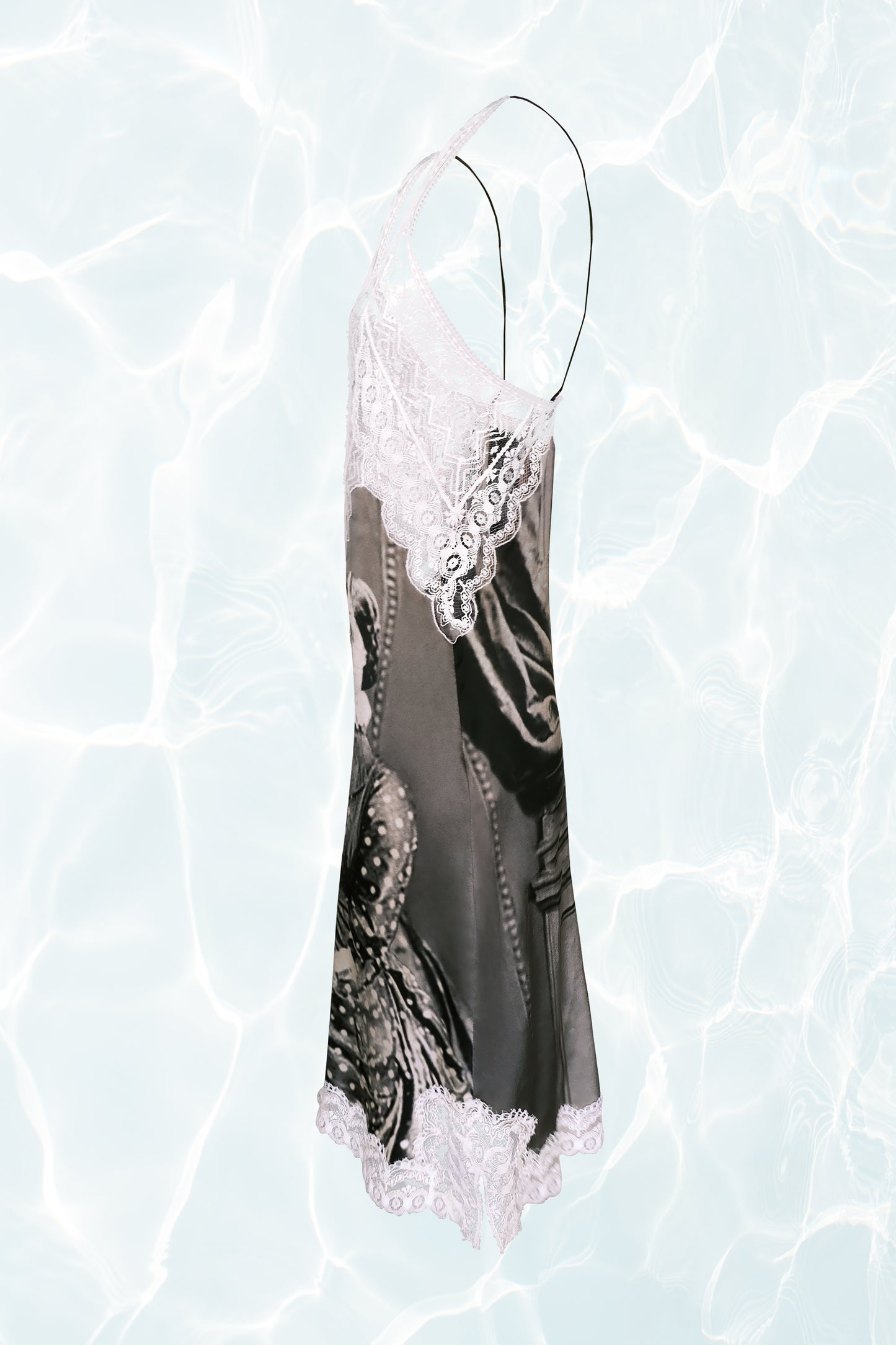 SS 2019 Silk Slip Dress with Victorian Black and White Portrait Print