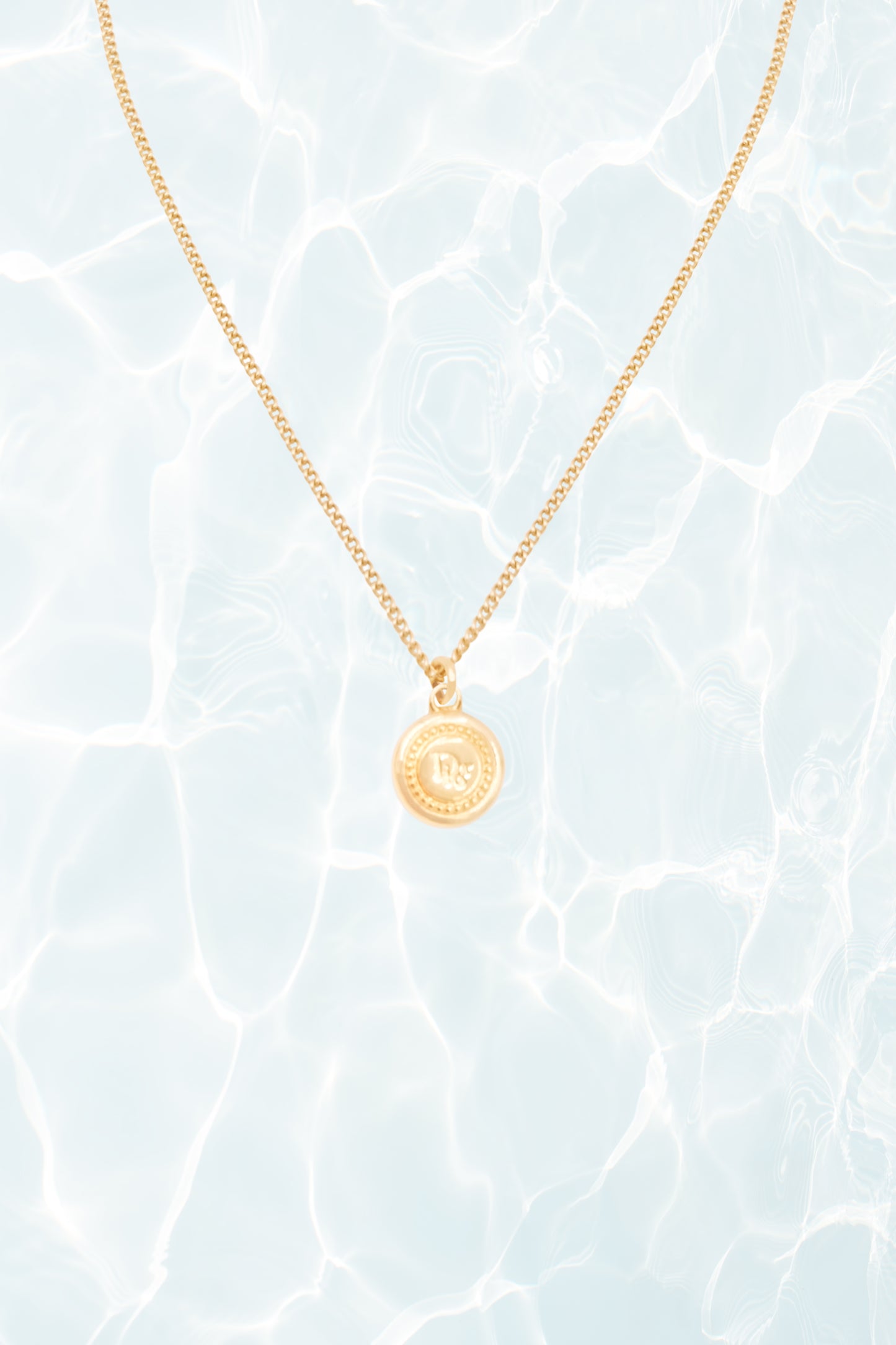 Vintage Gold Fine Chain Necklace with Coin Logo Pendant