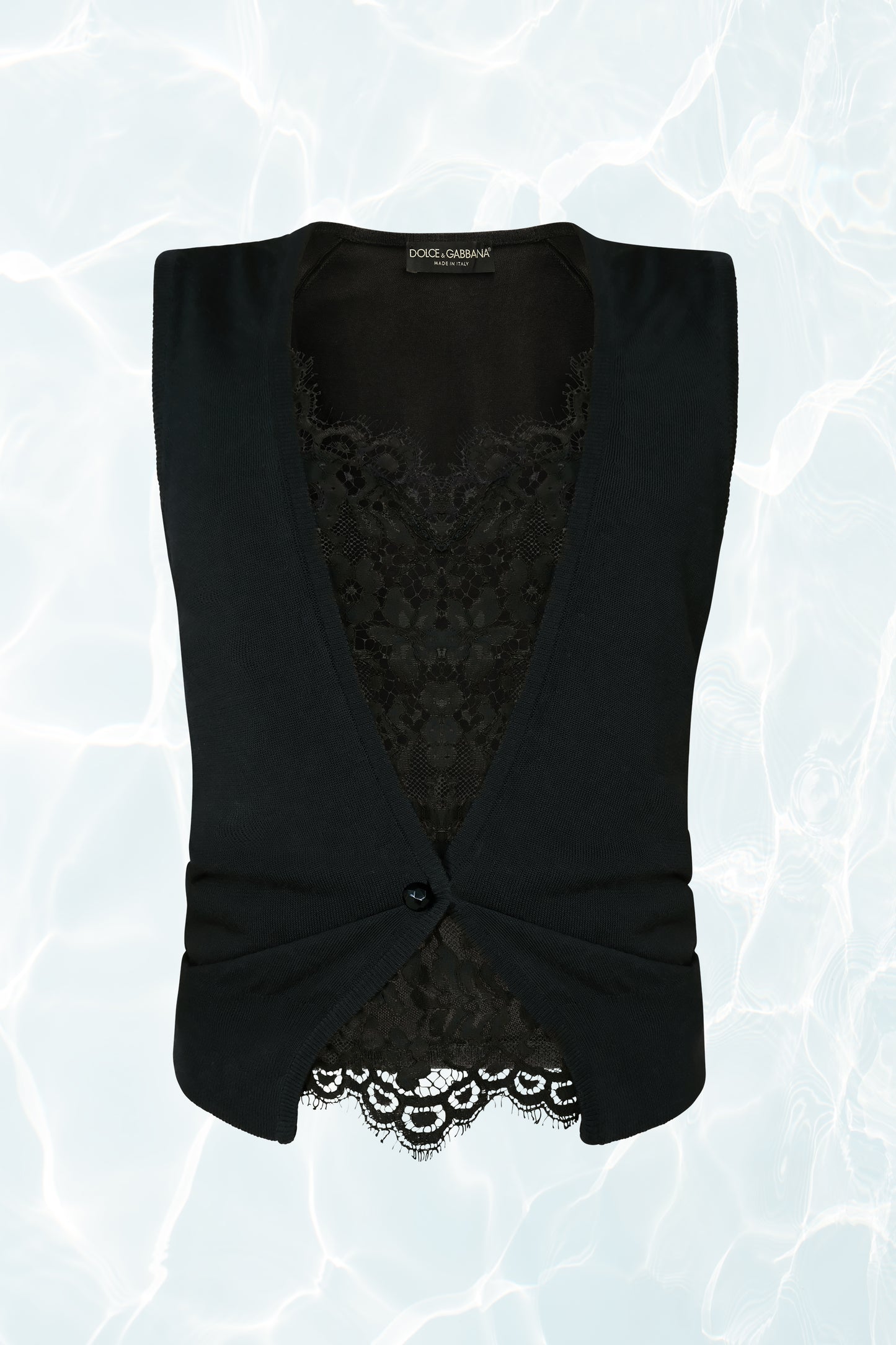 Black Sleeveless Vest with Lace Underlay