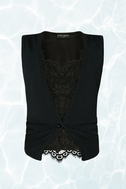 Black Sleeveless Vest with Lace Underlay