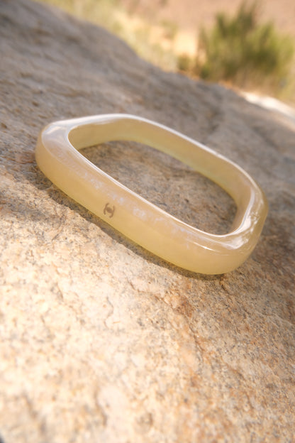 Vintage 99P Yellow Square Acrylic Bangle with Logo Details