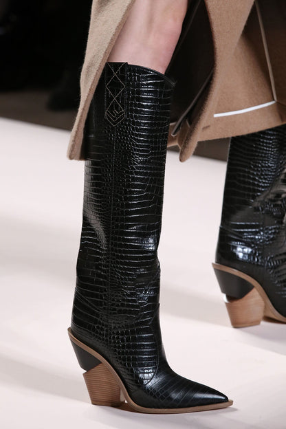 AW 2018 Croc Embossed Leather Knee High s Boots