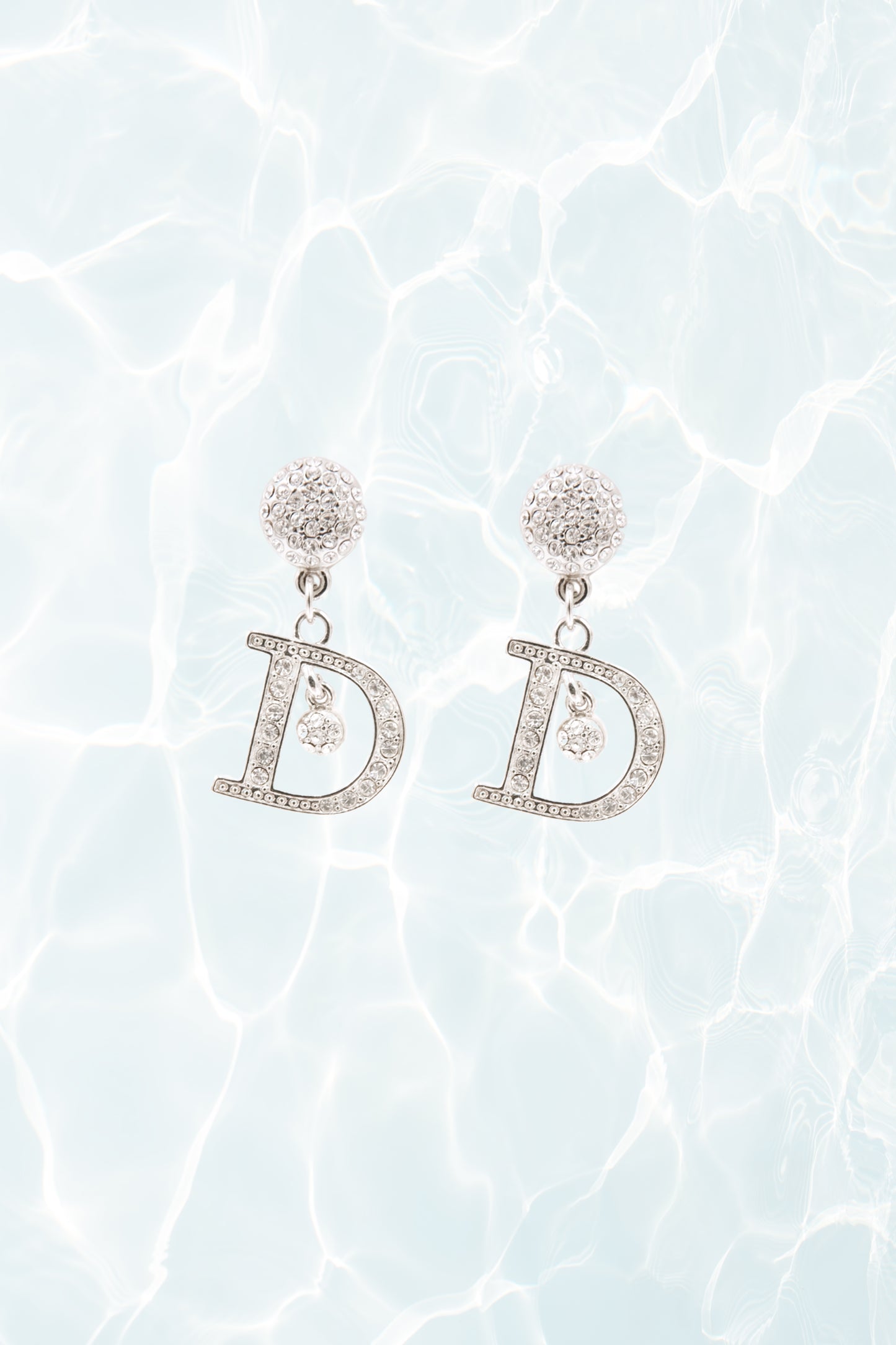 Crystal Embellished Logo 'D' Drop Earrings