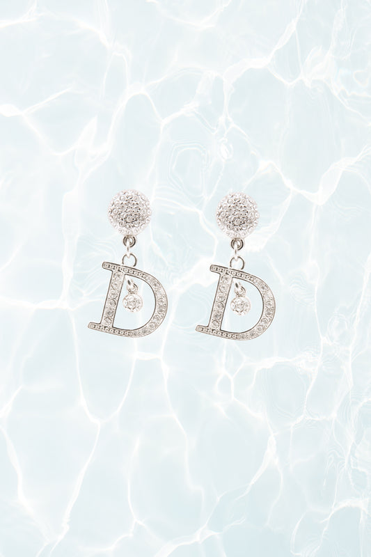 Crystal Embellished Logo 'D' Drop Earrings