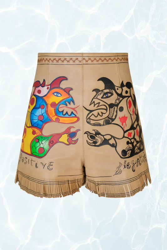 SS 2018 Hand Painted Leather Shorts by Niki de Saint Phalle