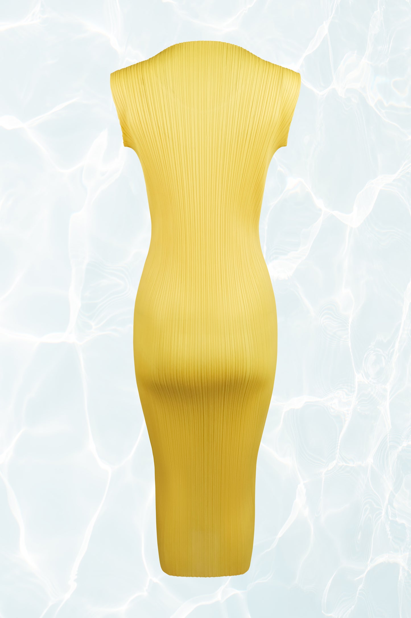 Issey Miyake	Long Yellow Pleated Dress