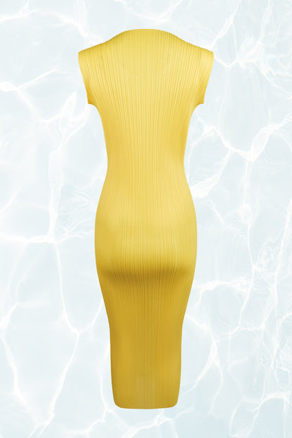 Issey Miyake	Long Yellow Pleated Dress