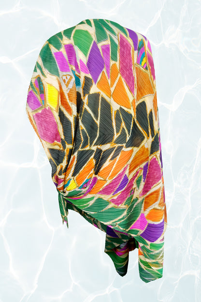 Issey Miyake	Mosaic Print Asymmetrical Cape Kaftan Dress