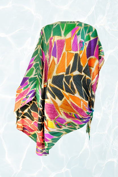 Issey Miyake	Mosaic Print Asymmetrical Cape Kaftan Dress