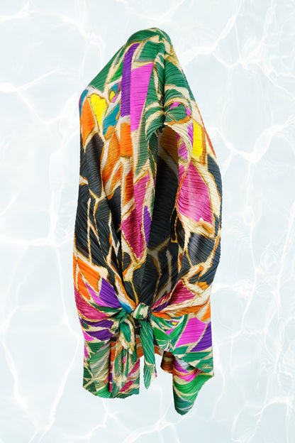 Issey Miyake	Mosaic Print Asymmetrical Cape Kaftan Dress