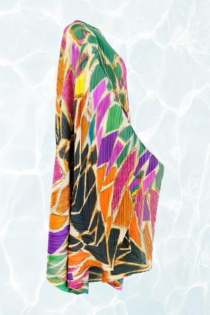 Issey Miyake	Mosaic Print Asymmetrical Cape Kaftan Dress