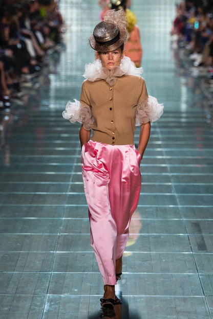 SS19 Pink Satin High-Waisted Silk Pants