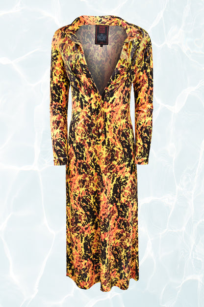 Jean Paul Gaultier Neon Abstract Lava Print Velour Dress