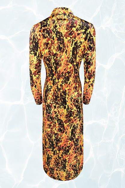 Jean Paul Gaultier Neon Abstract Lava Print Velour Dress