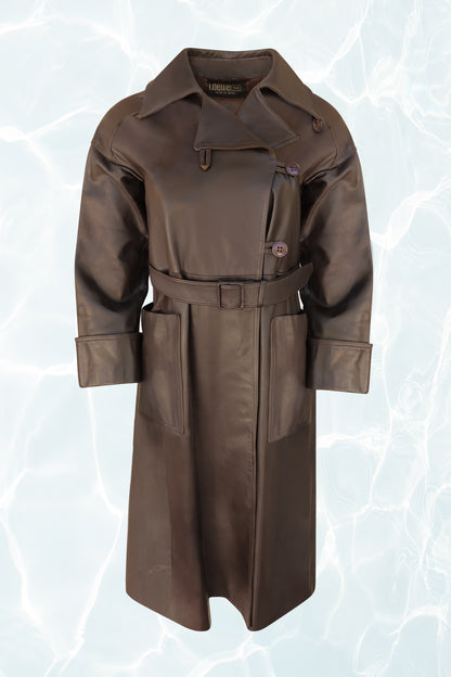 Vintage Brown Leather Trench Coat