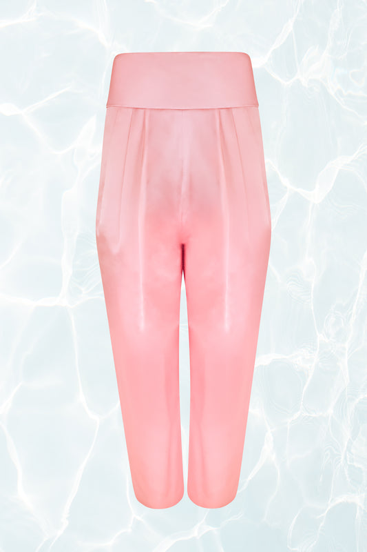 SS19 Pink Satin High-Waisted Silk Pants