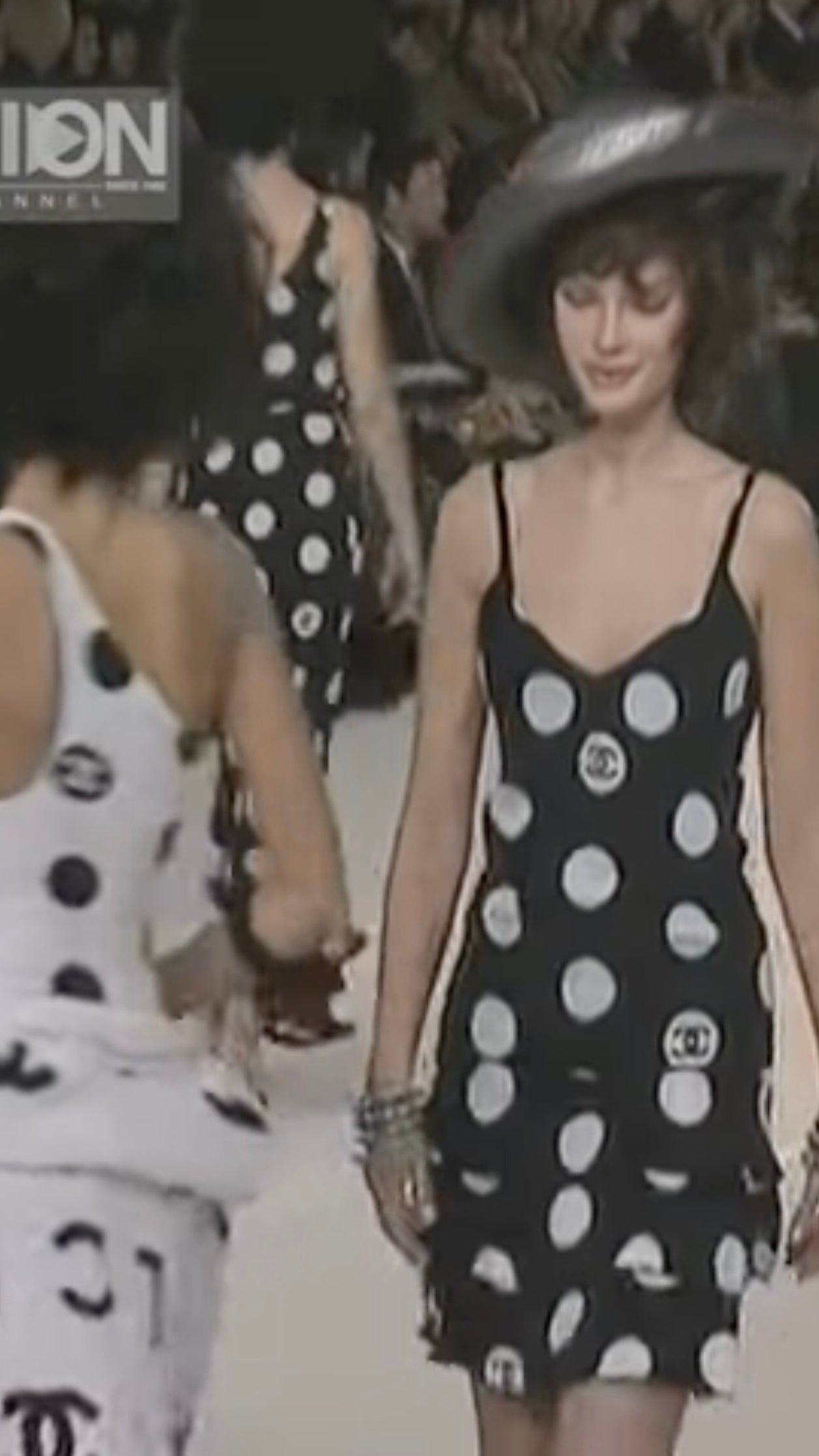 Vintage SS 1997 Runway Black and White Tiered Silk Polka Dot Tank Dress