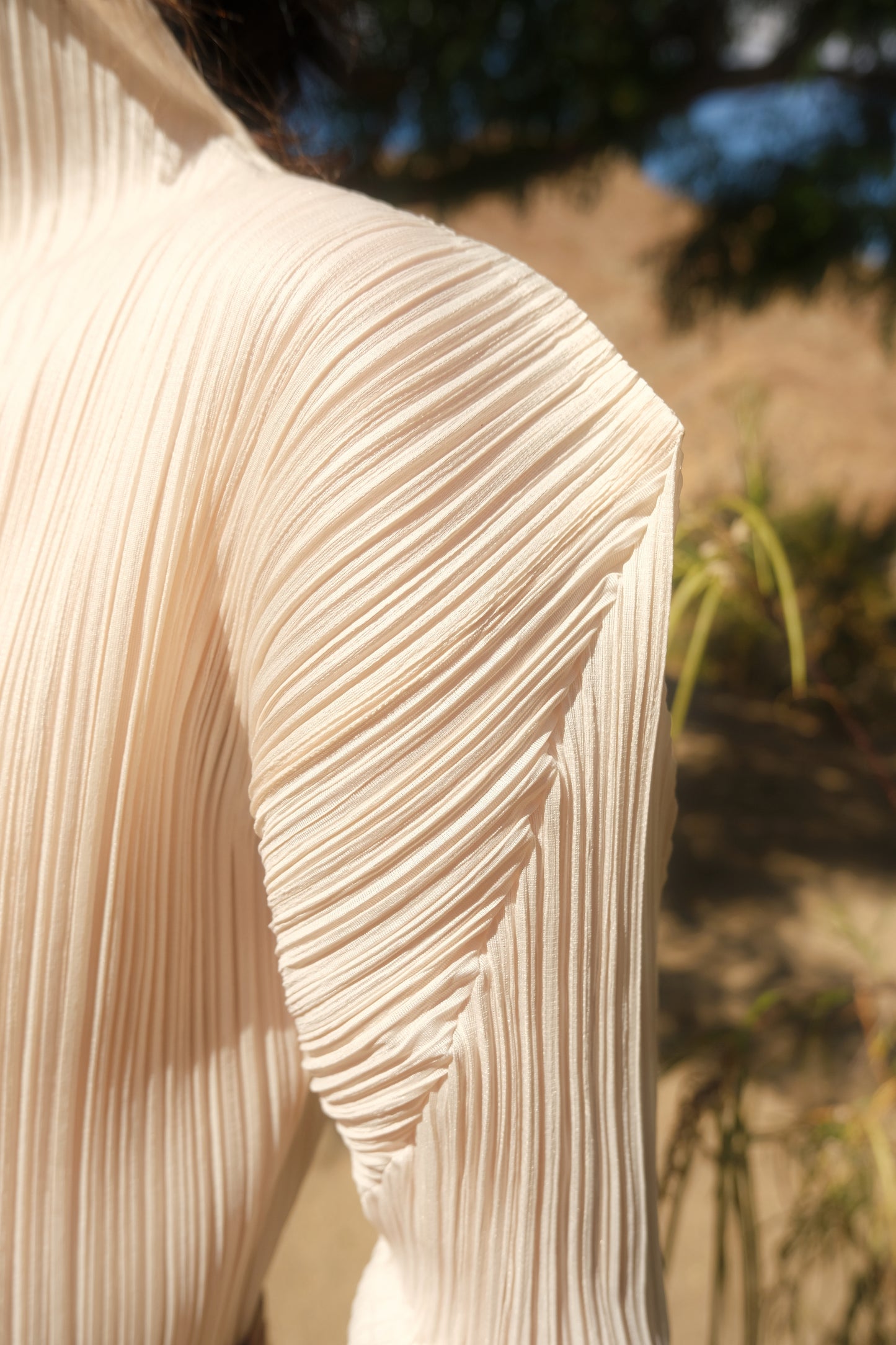 Pleats Please Sculptural Cream Blouse with Exaggerated Silhouette