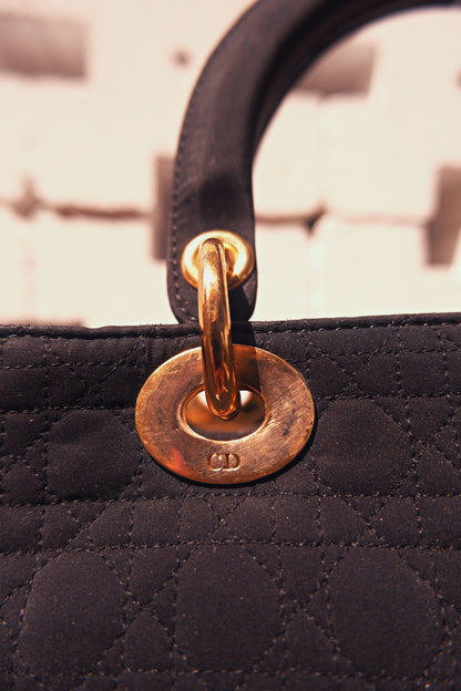 Vintage Lady Dior Cannage in Black Nylon and Gold Hardware