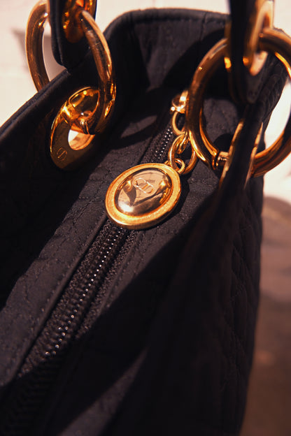 Vintage Lady Dior Cannage in Black Nylon and Gold Hardware