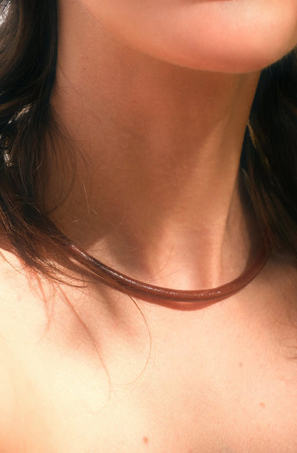 Brown Leather Cord Choker Necklace