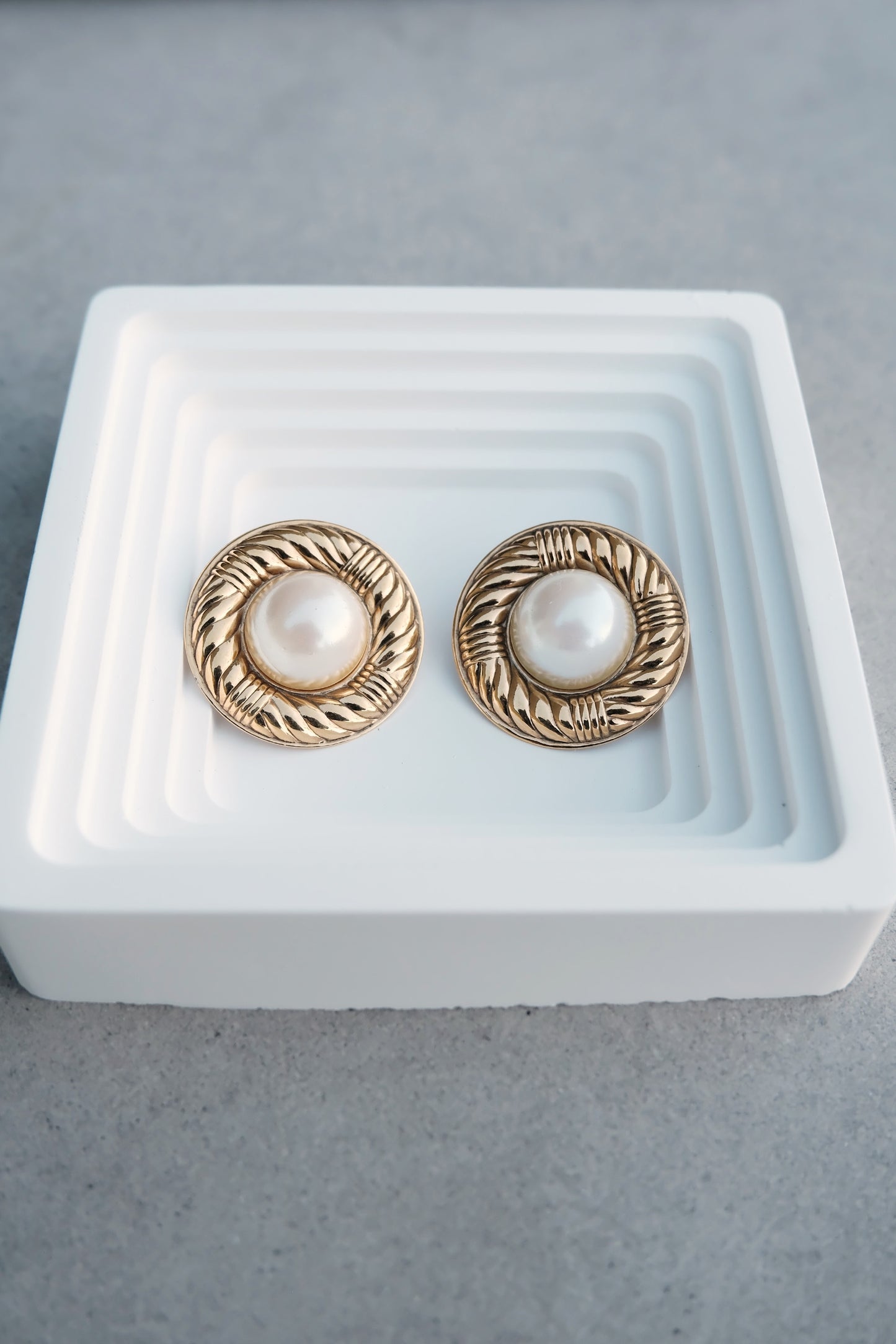 Vintage Gold-Tone Faux Pearl Clip-On Earrings with Rope Detailing
