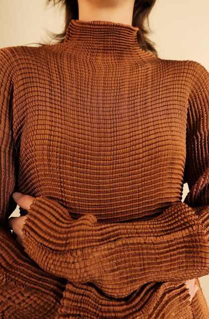 Pleated Copper Turtleneck Tunic