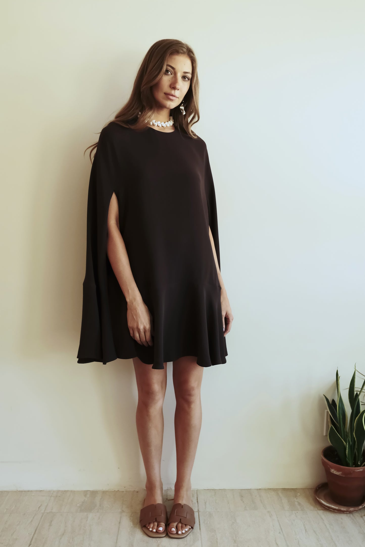 Valentino SS21 Brown Cape Mini Dress