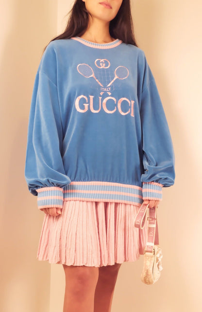 2019 GG Logo Embroidered Velour Tennis Jumper