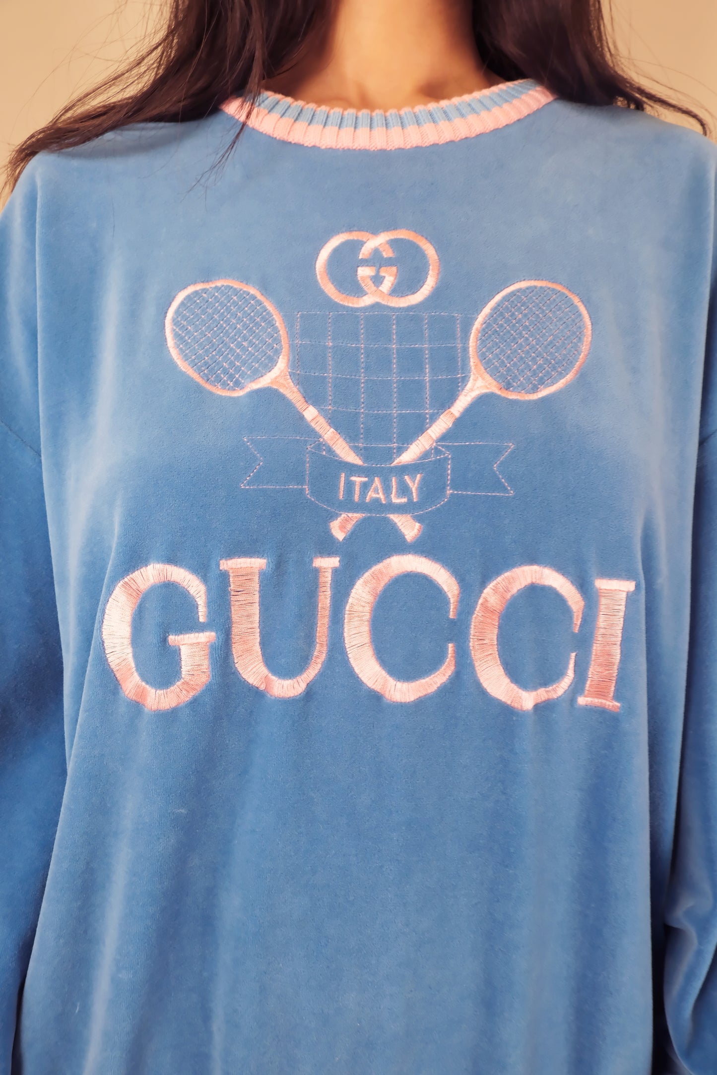 2019 GG Logo Embroidered Velour Tennis Jumper