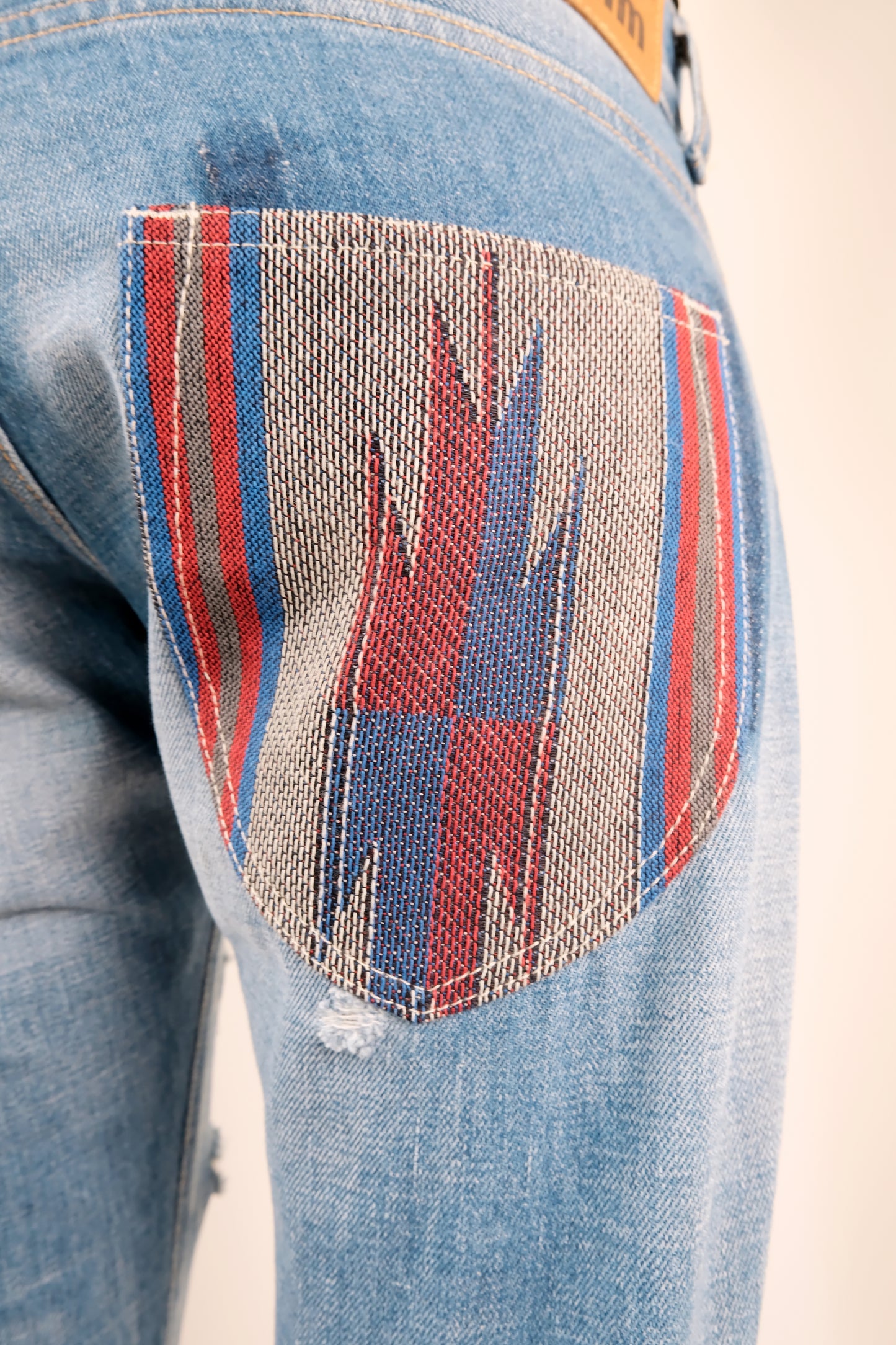 Patchwork Distressed Fringe Jeans SS14 Runway