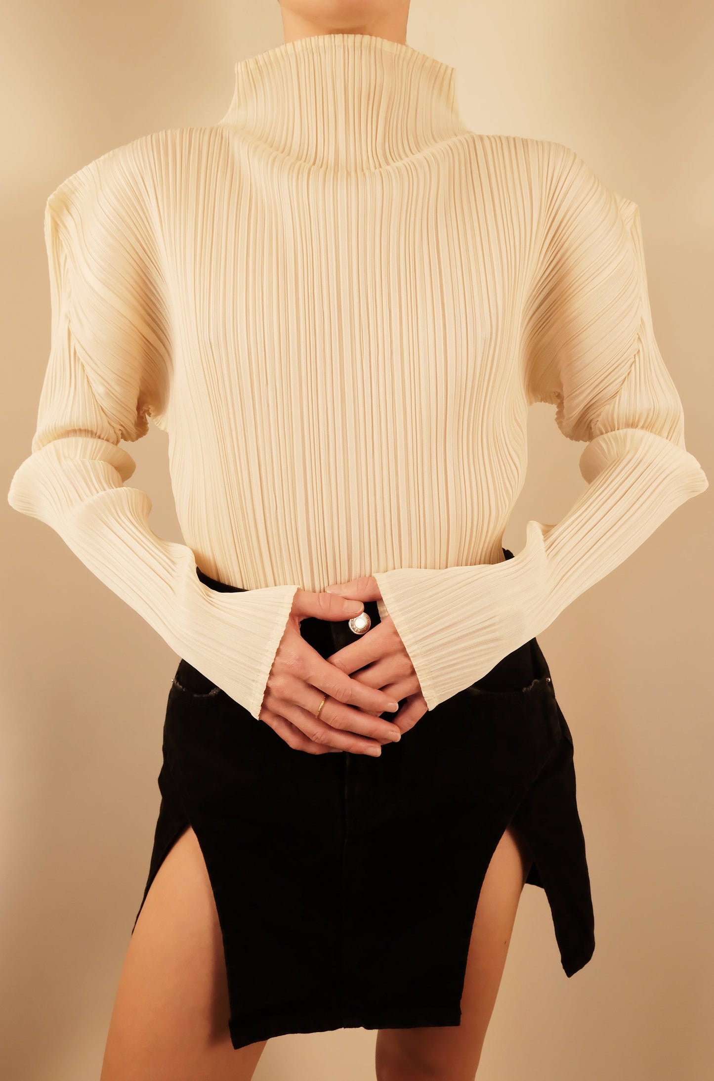 Pleats Please Sculptural Cream Blouse with Exaggerated Silhouette