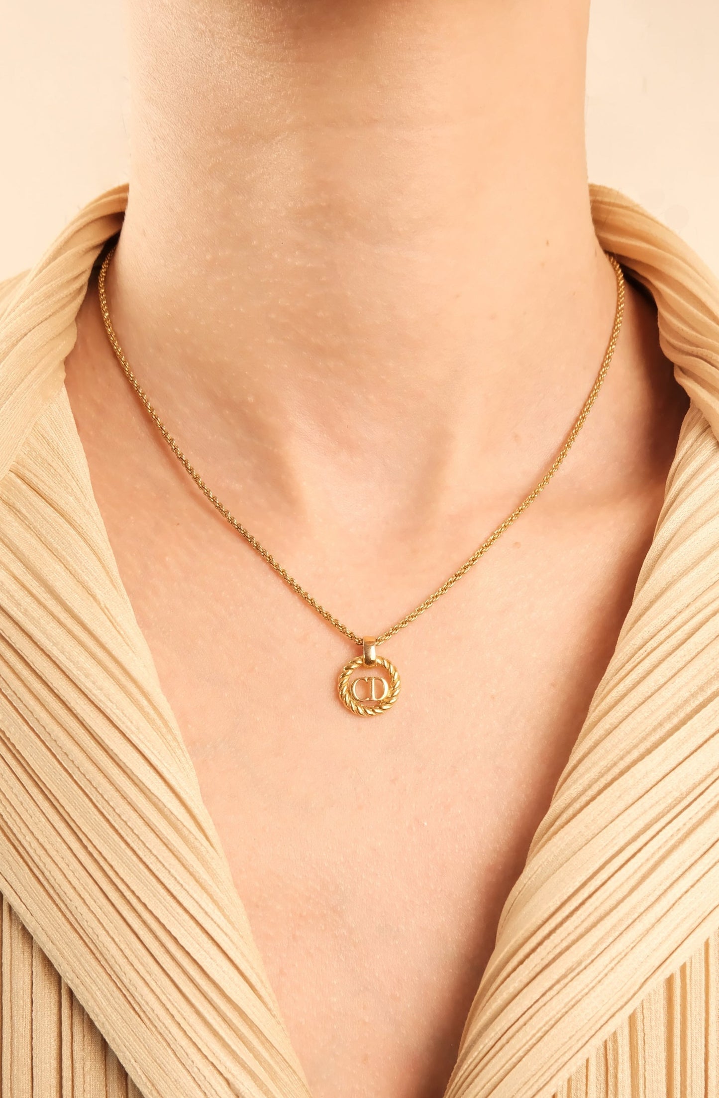 Vintage Gold Plated Circular Logo 'CD' Pendant Necklace