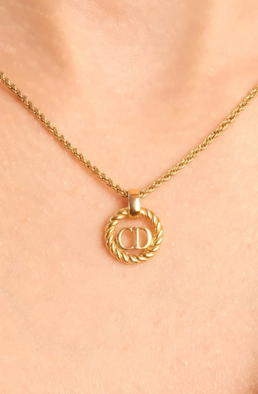 Vintage Gold Plated Circular Logo 'CD' Pendant Necklace