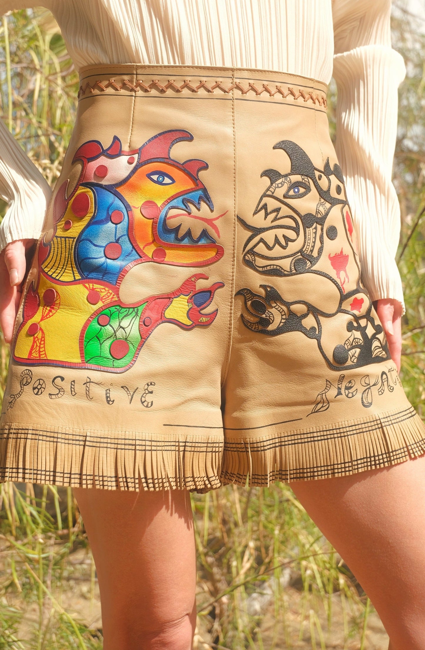 SS 2018 Hand Painted Leather Shorts by Niki de Saint Phalle