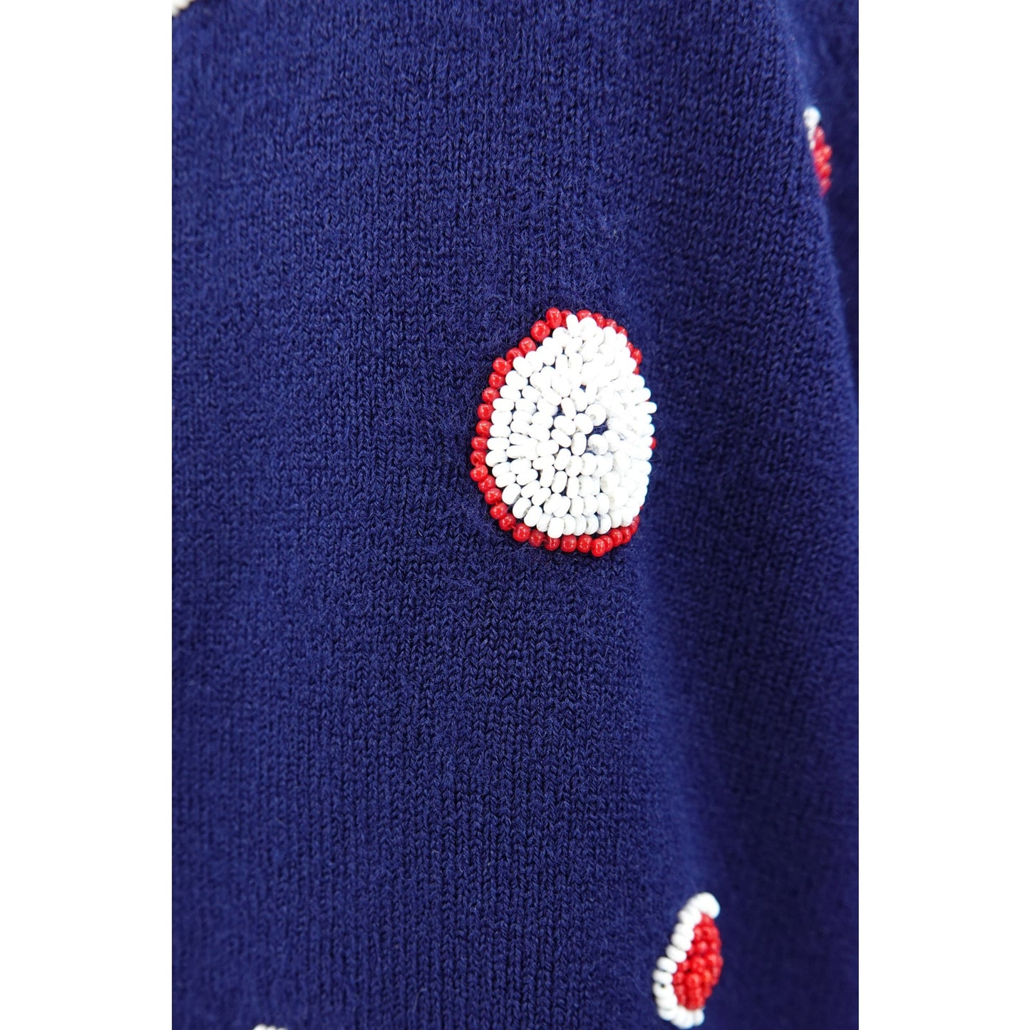 Vintage 1960s Schiaparelli Navy Beaded Polka Dot Cardigan